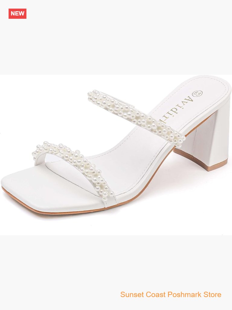 Women's Square Open Toe Heeled Sandals Two Strap Mules Slip On Block Chunky Mid